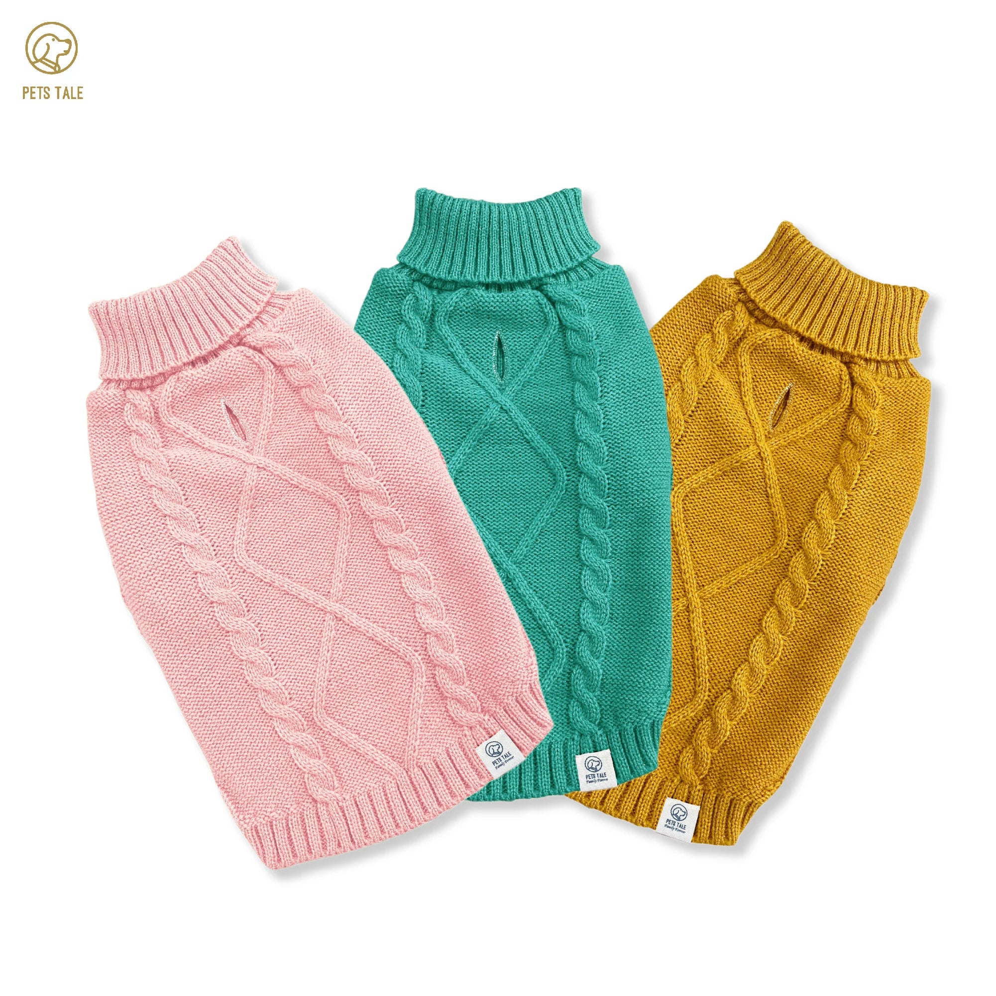 Spring Sweater with Sleeves, Cable Knit, D-ring Hole Detail for Dogs