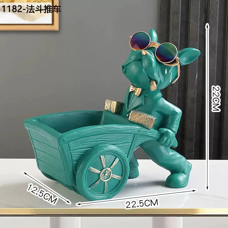 Builder French Bulldog With Barrow Dog Statue Decor Resin Sculpture Table Decoration