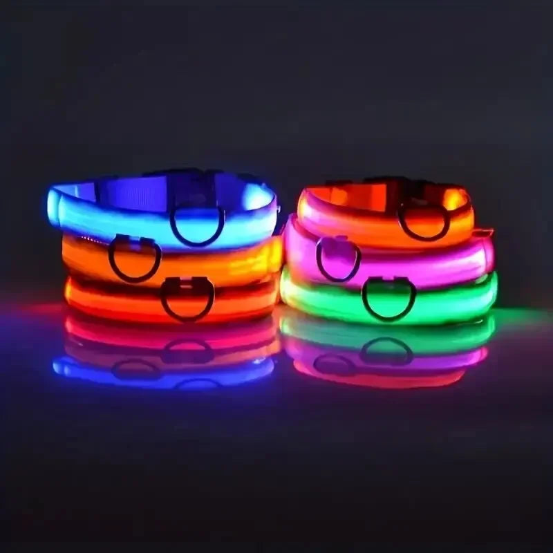 Nylon LED Night Safety Glow In The Dark Dog Leash Luminous Fluorescent Collar