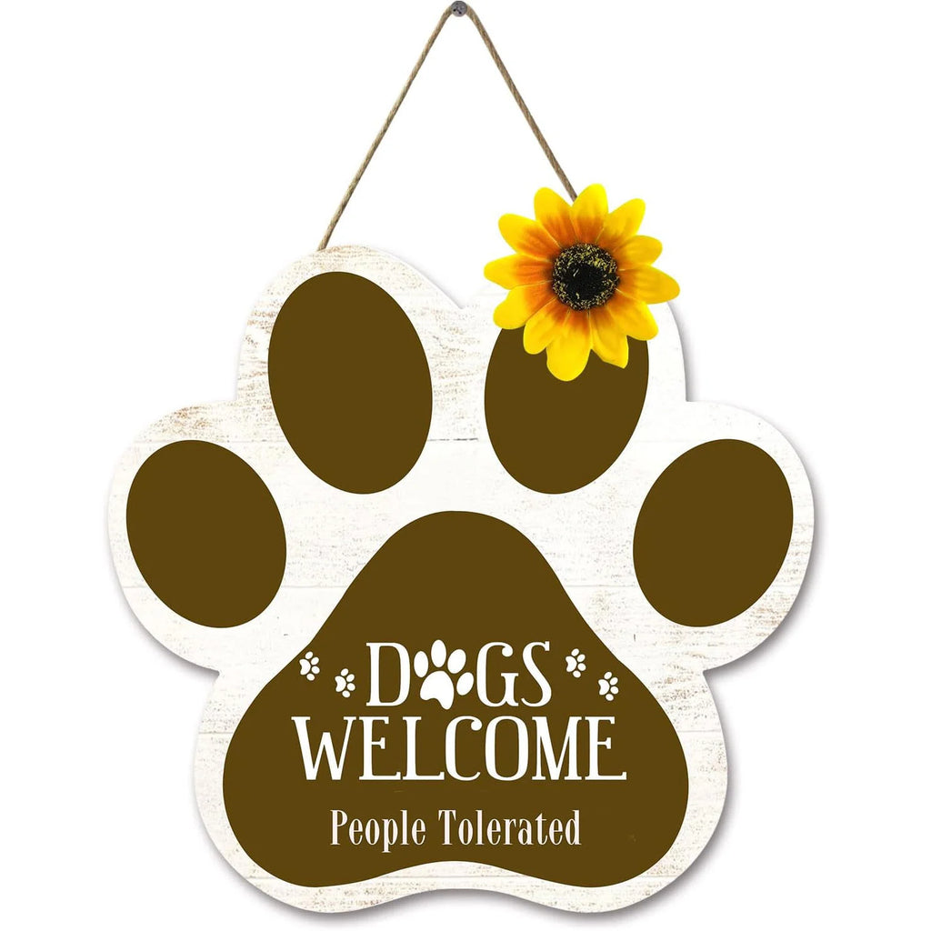 Dog Welcome Sign Wooden Plaque Hanging Paw