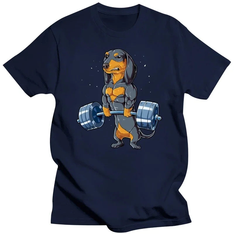 Dachshund Weightlifting Funny Gym T Shirts Graphic Cotton Streetwear Short Sleeve