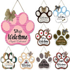 Dog Welcome Sign Wooden Plaque Hanging Paw