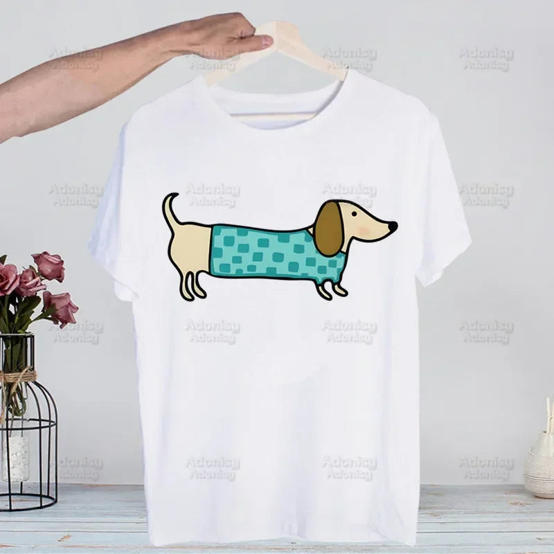Dachshund Teckel Funny Cute Dog Animal Funny T Shirt Casual Short Sleeve