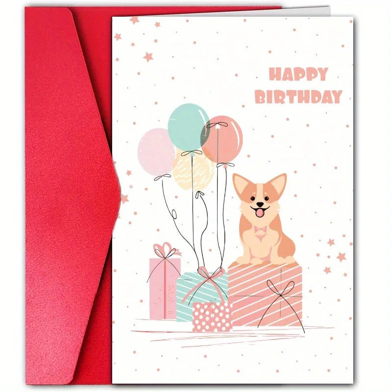 1pc, happy birthday card, cute dog birthday card