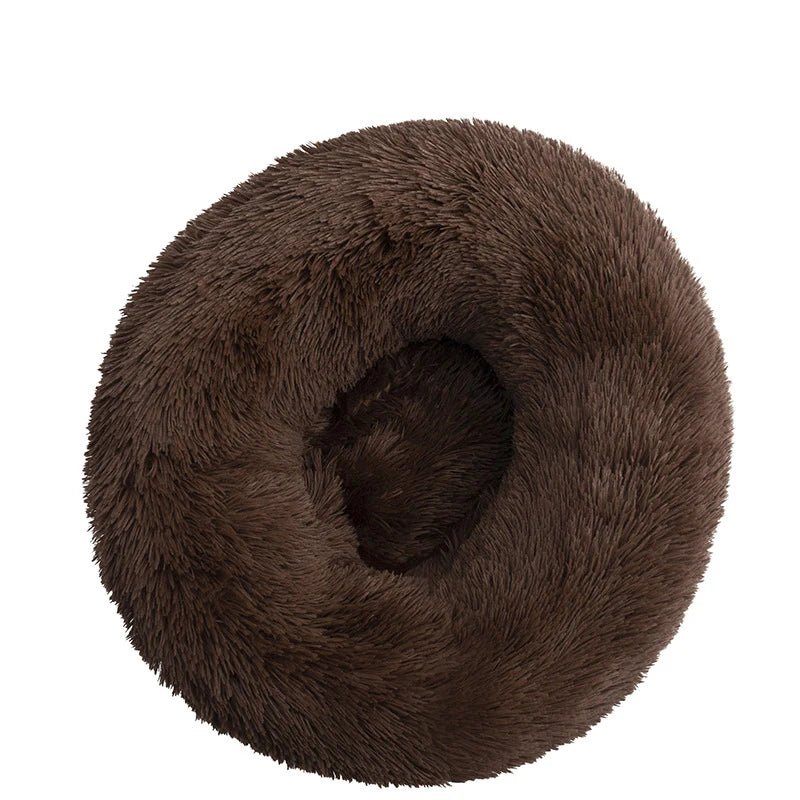 Round Pet Bed Super Soft Long Plush Winter Warm Sleeping