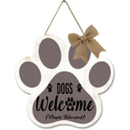 Dog Welcome Sign Wooden Plaque Hanging Paw