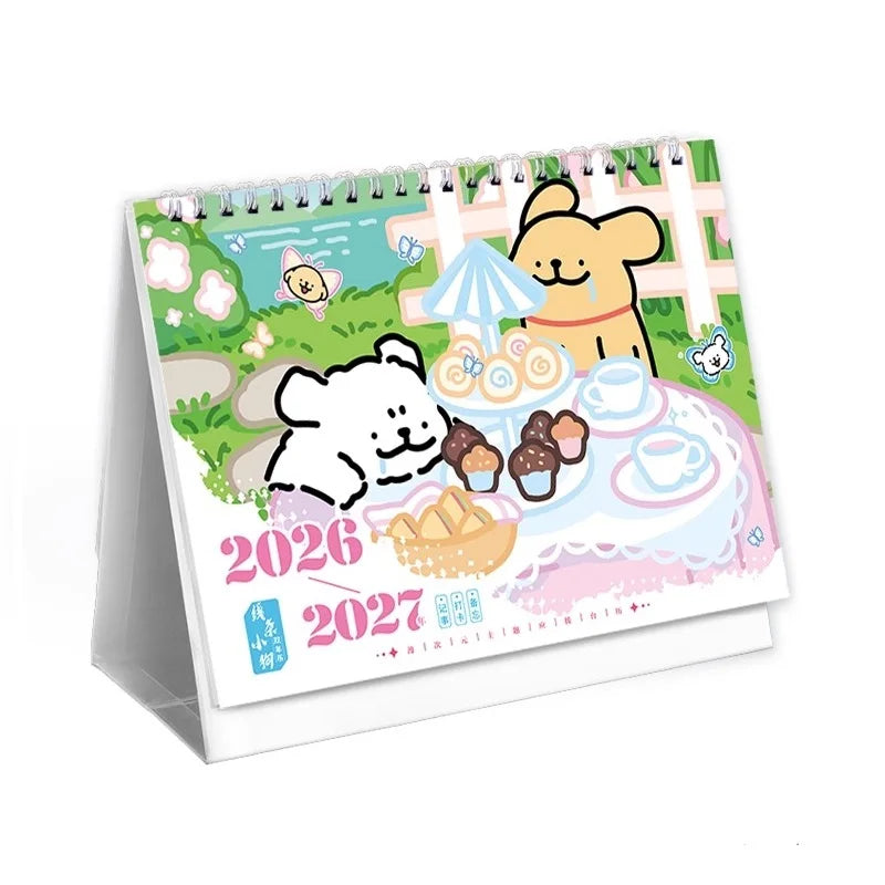 2026 Year Line Puppy Maltese Calendar - Adorable Cartoon Dog Desk Calendars