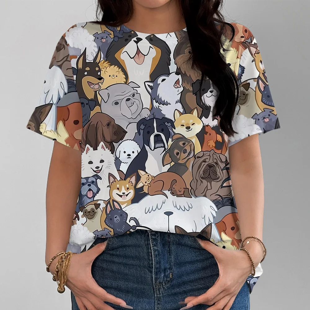 Fun And Cute Dog Pattern Women's T-shirt Fashionable Casual Comfortable Short Sleeve