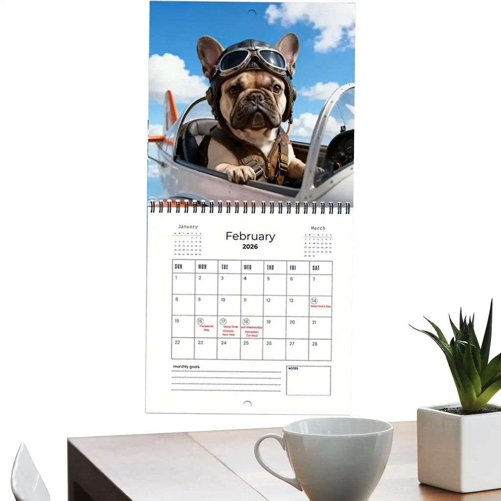 2026 French Bulldog Calendar 12-month Double-sided Wall Calendar Hanging Holes