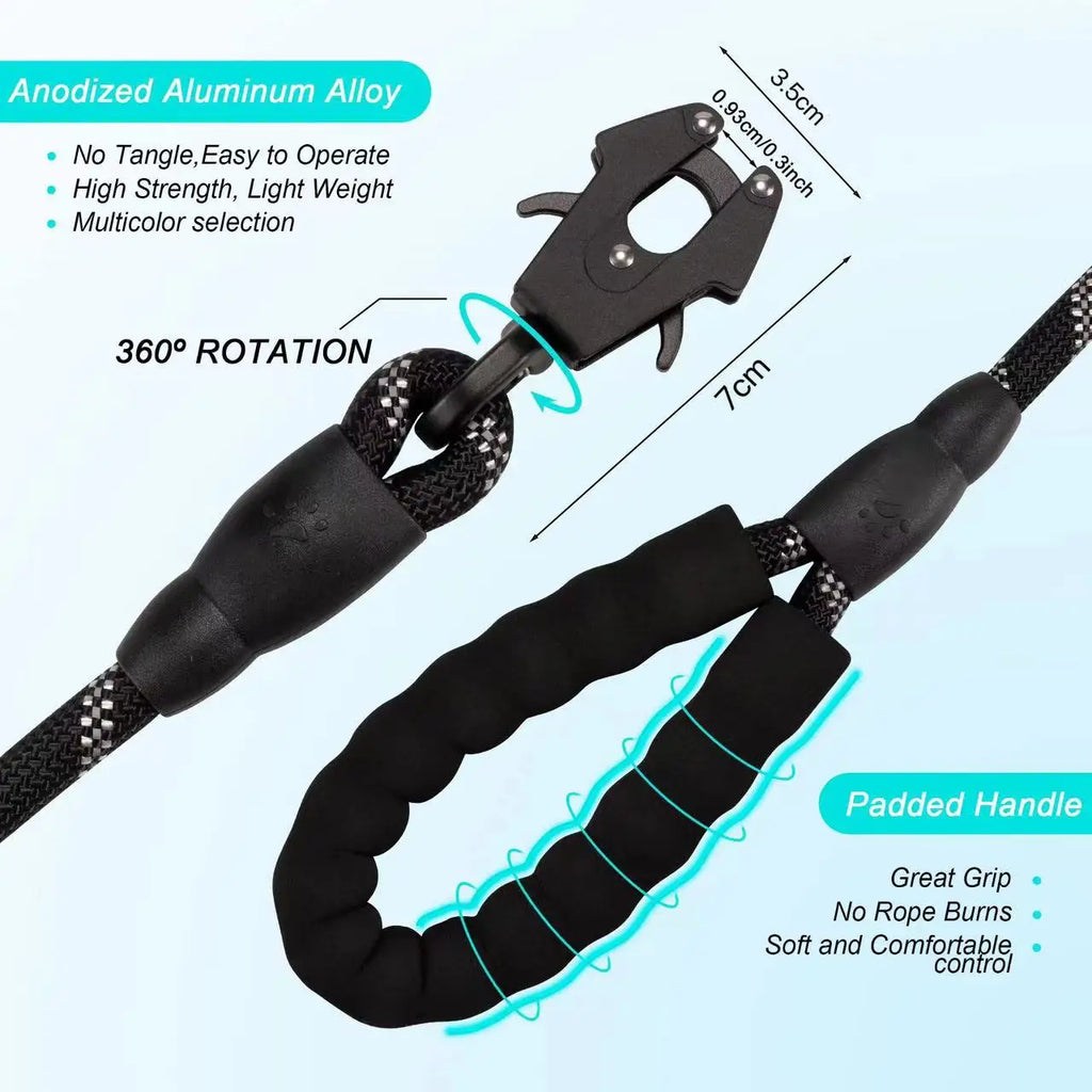Heavy Duty Polyamide Dog Leash with Reflective Stripes - Tactical Frog Quick Release Clip, Locking Mechanism