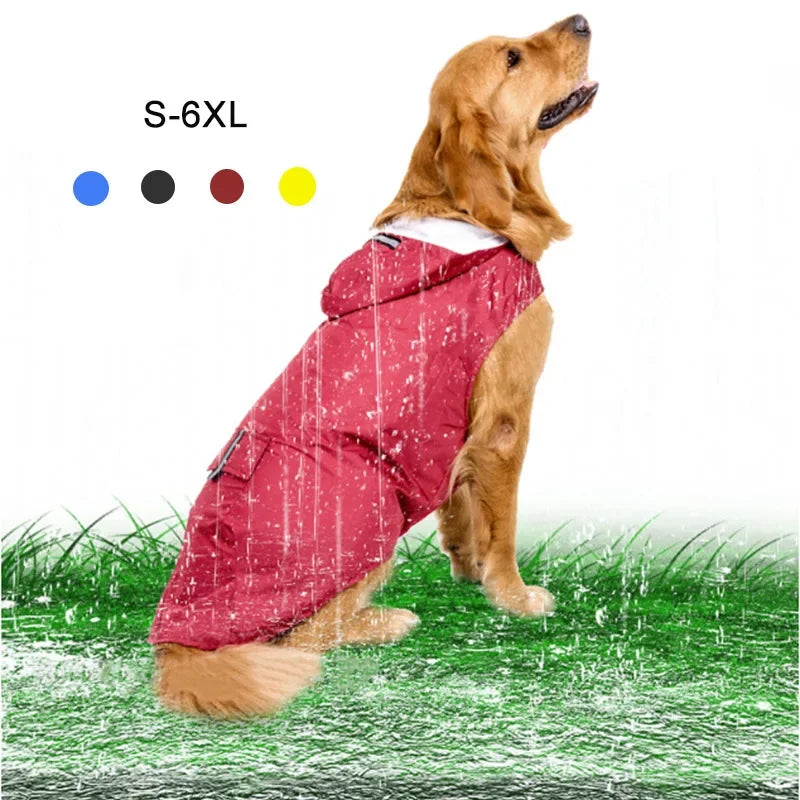 Dog Raincoat Waterproof Hoodie Jacket with Reflective Stripe Outdoor Dogs