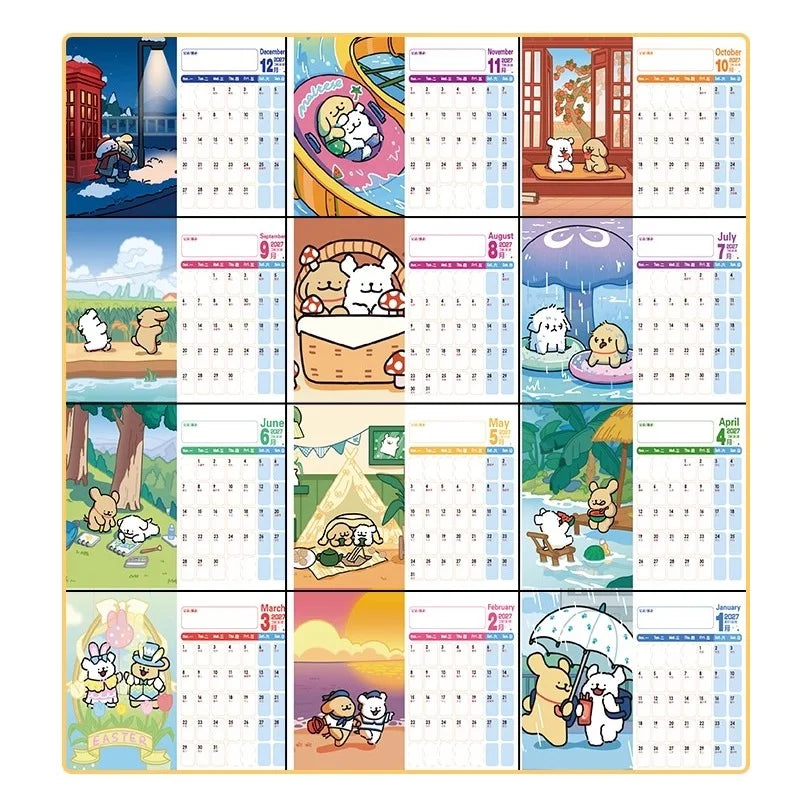 2026 Year Line Puppy Maltese Calendar - Adorable Cartoon Dog Desk Calendars
