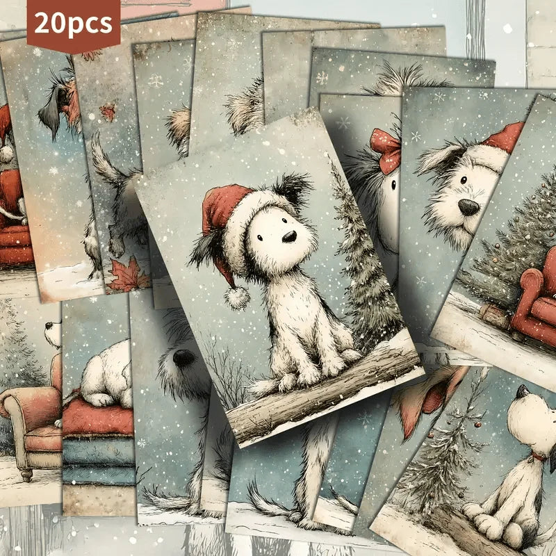 20pcs Retro Cute Dog Christmas Postcards Classic Illustration
