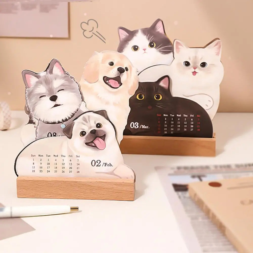 2026 New Cute Cat Dog Cartoon Desk Calendar