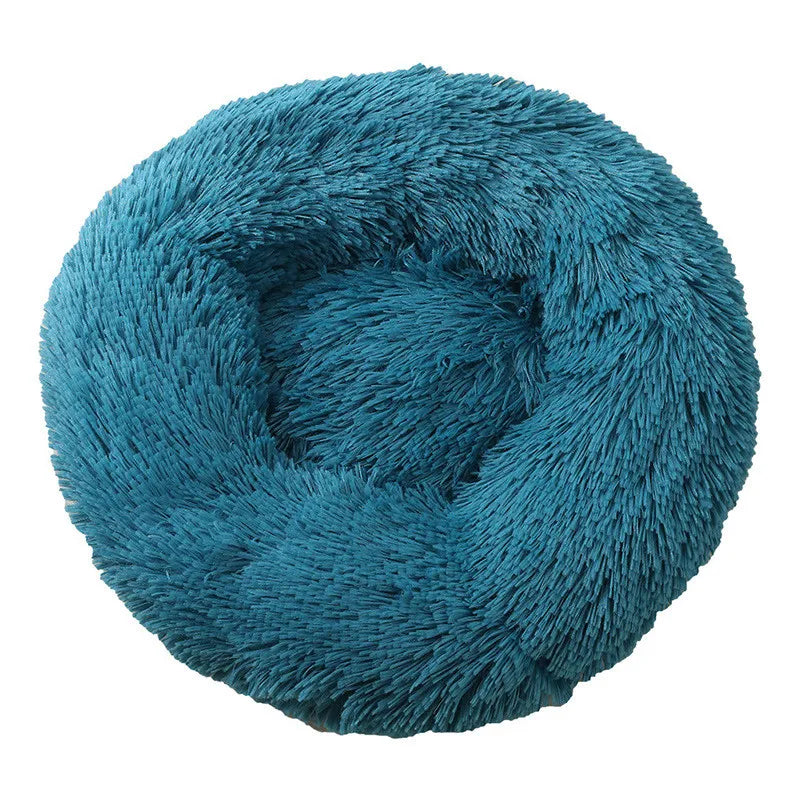 Round Pet Bed Super Soft Long Plush Winter Warm Sleeping