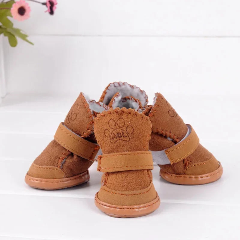 4pcs/set Dog Shoes Winter Warm Anti-slip for Small Medium Dogs Footwear