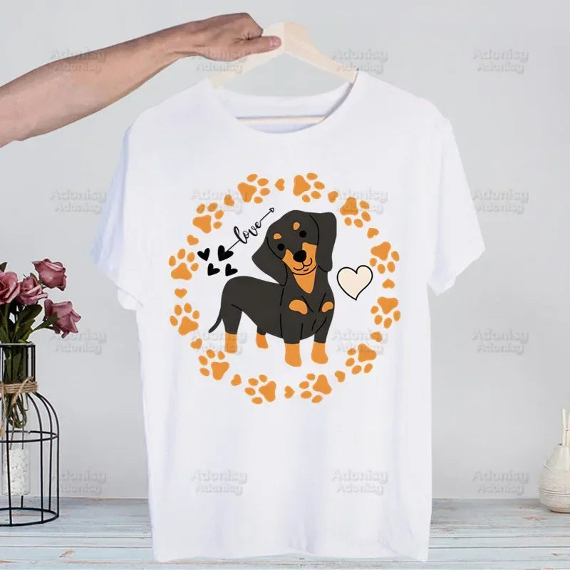 Dachshund Teckel Funny Cute Dog Animal Funny T Shirt Casual Short Sleeve