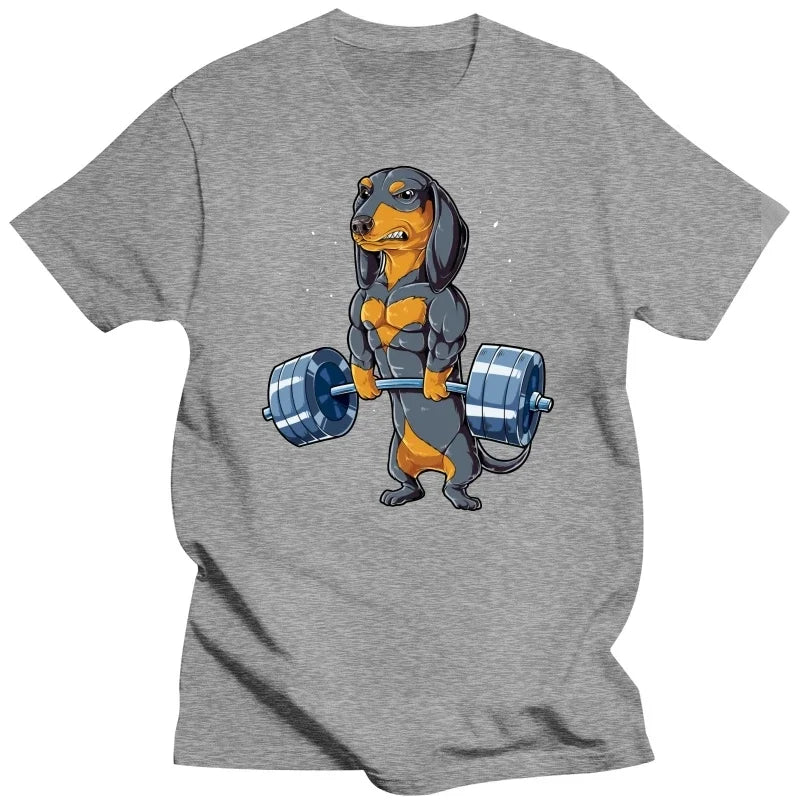 Dachshund Weightlifting Funny Gym T Shirts Graphic Cotton Streetwear Short Sleeve