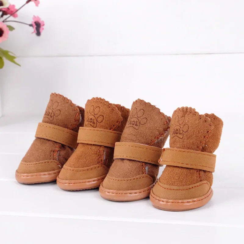 4pcs/set Dog Shoes Winter Warm Anti-slip for Small Medium Dogs Footwear