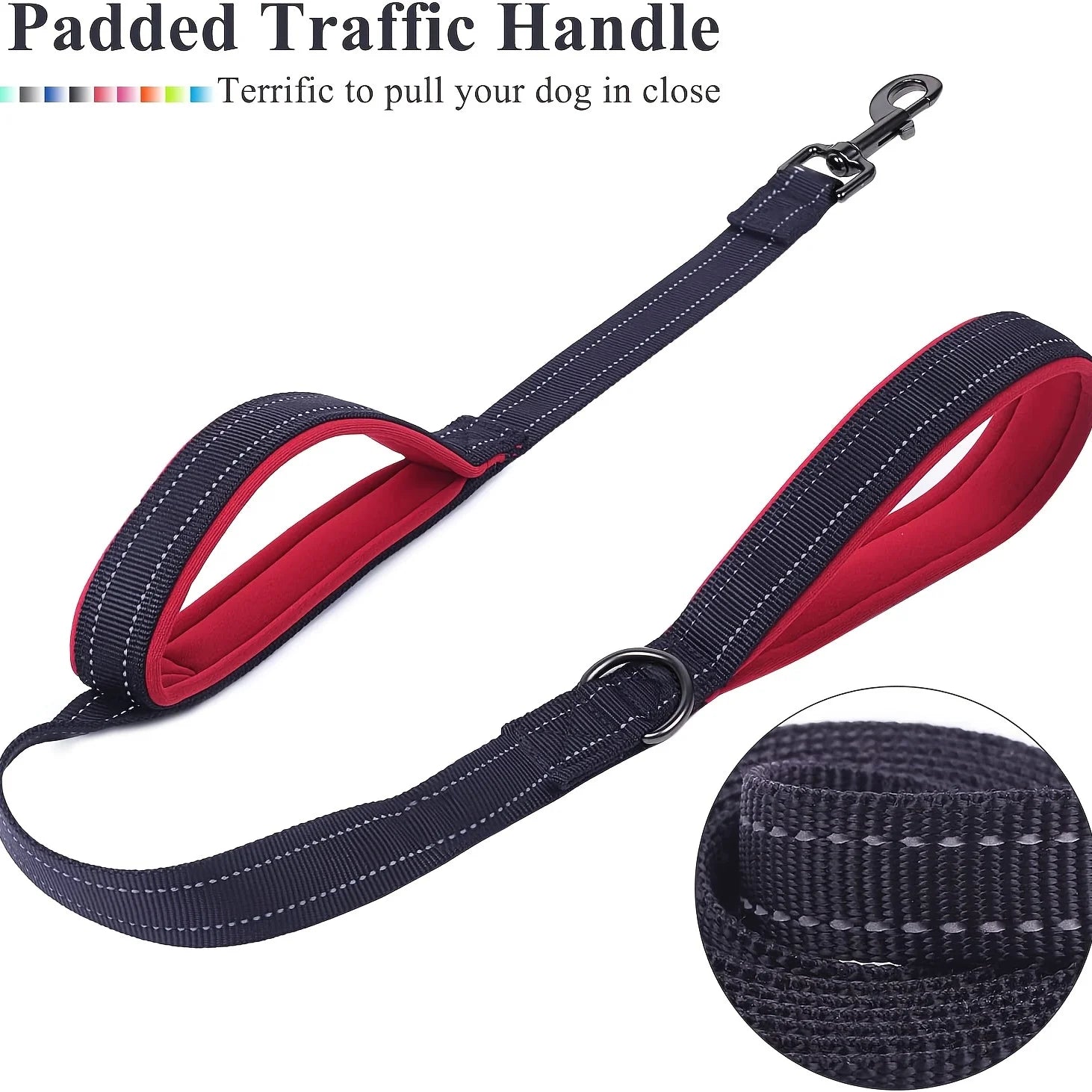 Double Handle Dog Leash, Double-Sided Reflective Night Safety