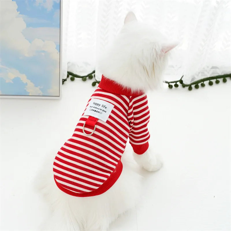 Small Dogs Striped Hoodies Autumn Winter Jacket Pet Pullover