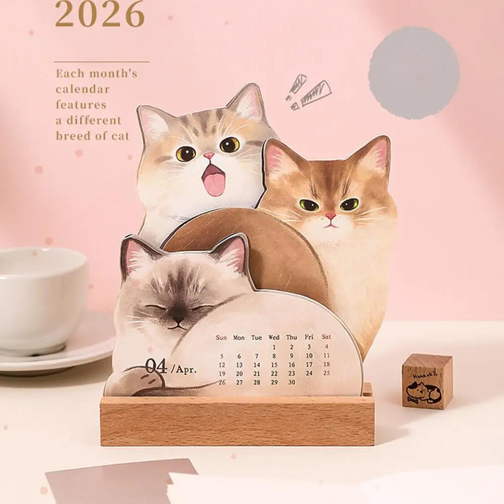 2026 New Cute Cat Dog Cartoon Desk Calendar