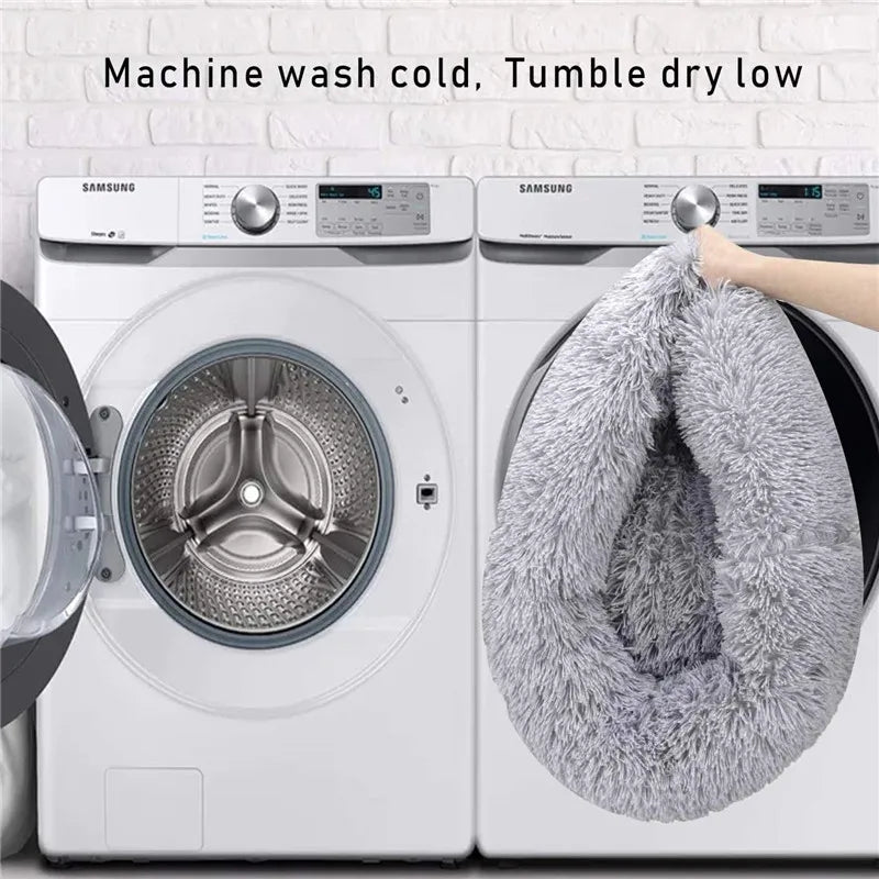 Round Pet Bed Super Soft Long Plush Winter Warm Sleeping