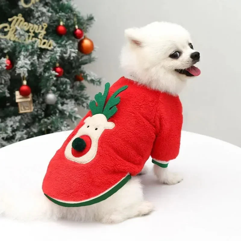 Elk Santa Claus Small Dog Hoodies Christmas
