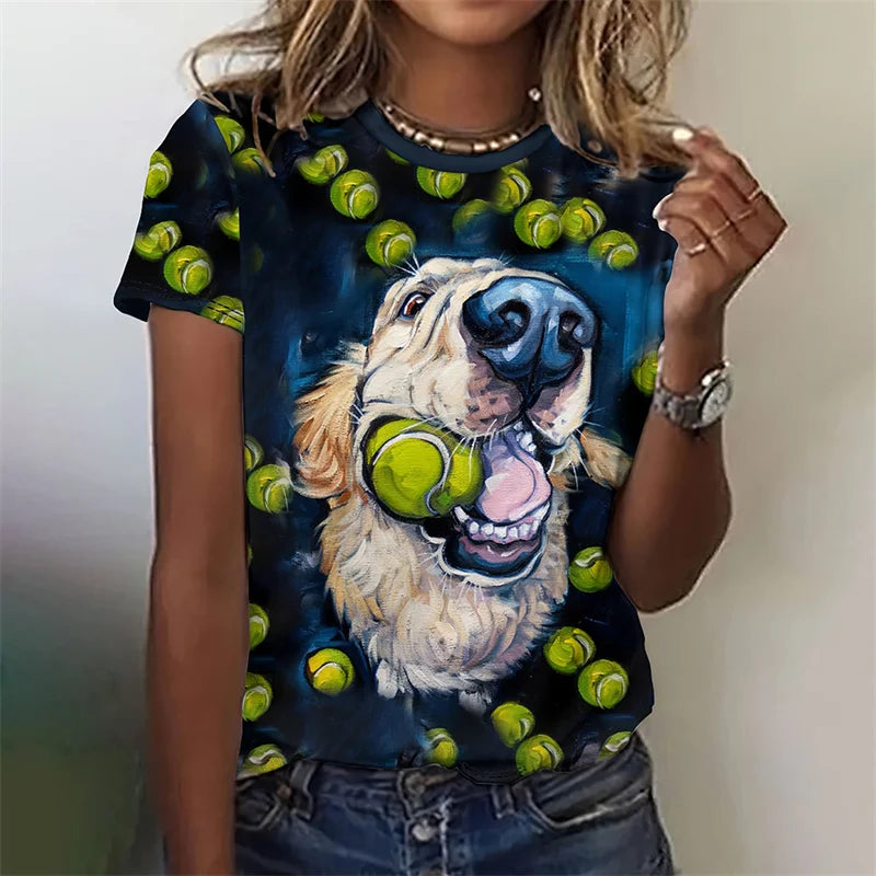 3D Printed Kawaii Cat Dog T-Shirt For Women Funny Animal Graphic Tees Summer Casual