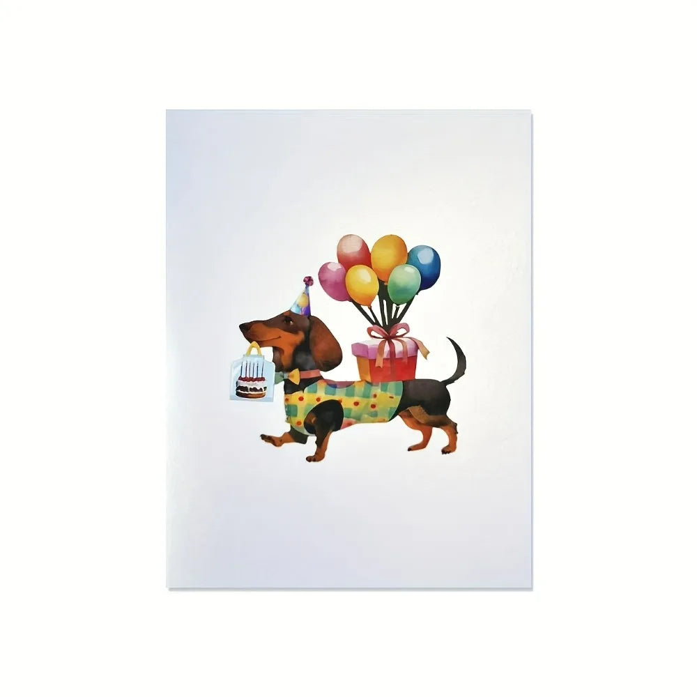 Interactive 3D Pop-Up Birthday Card with Animated Dachshund
