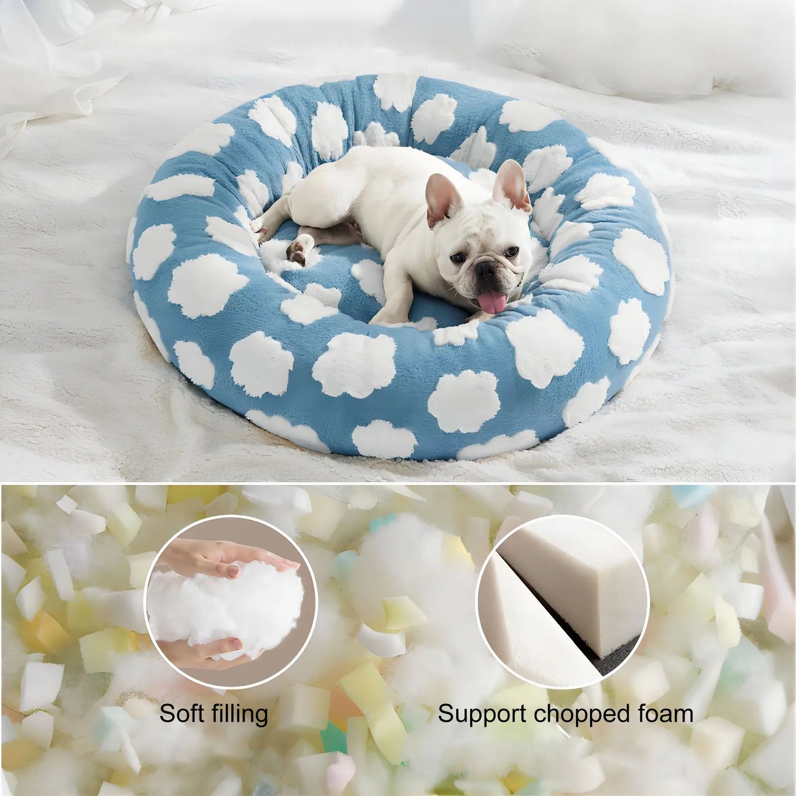 Sky Clouds Small Cute Dog Bed Washable Cozy Orthopedic Pet Sofa Slip Bottom
