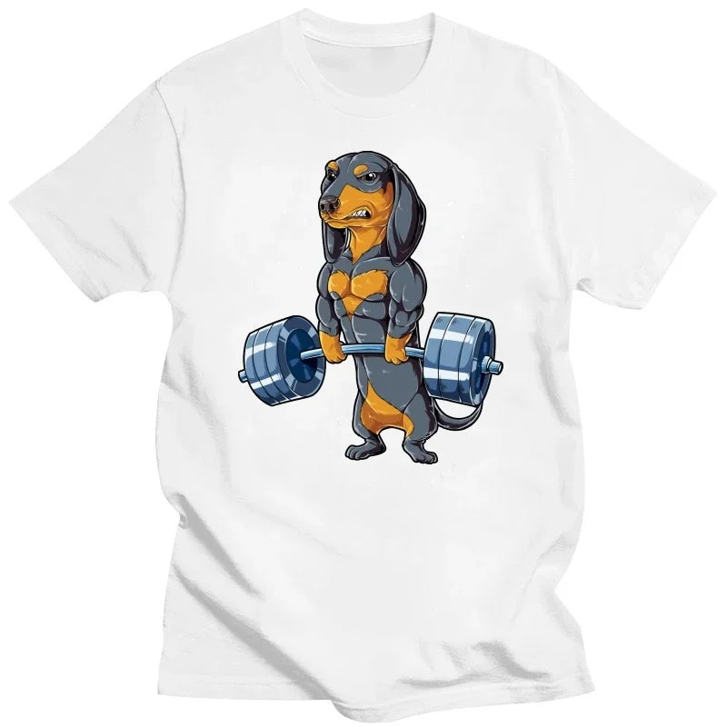Dachshund Weightlifting Funny Gym T Shirts Graphic Cotton Streetwear Short Sleeve