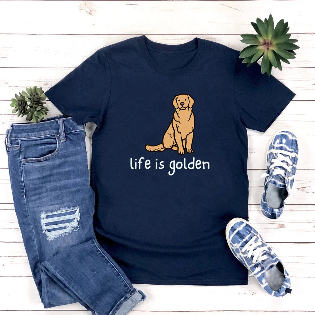 Cute Golden Retriever Dog Mom Tshirt Life Is Golden Shirt Short Sleeve