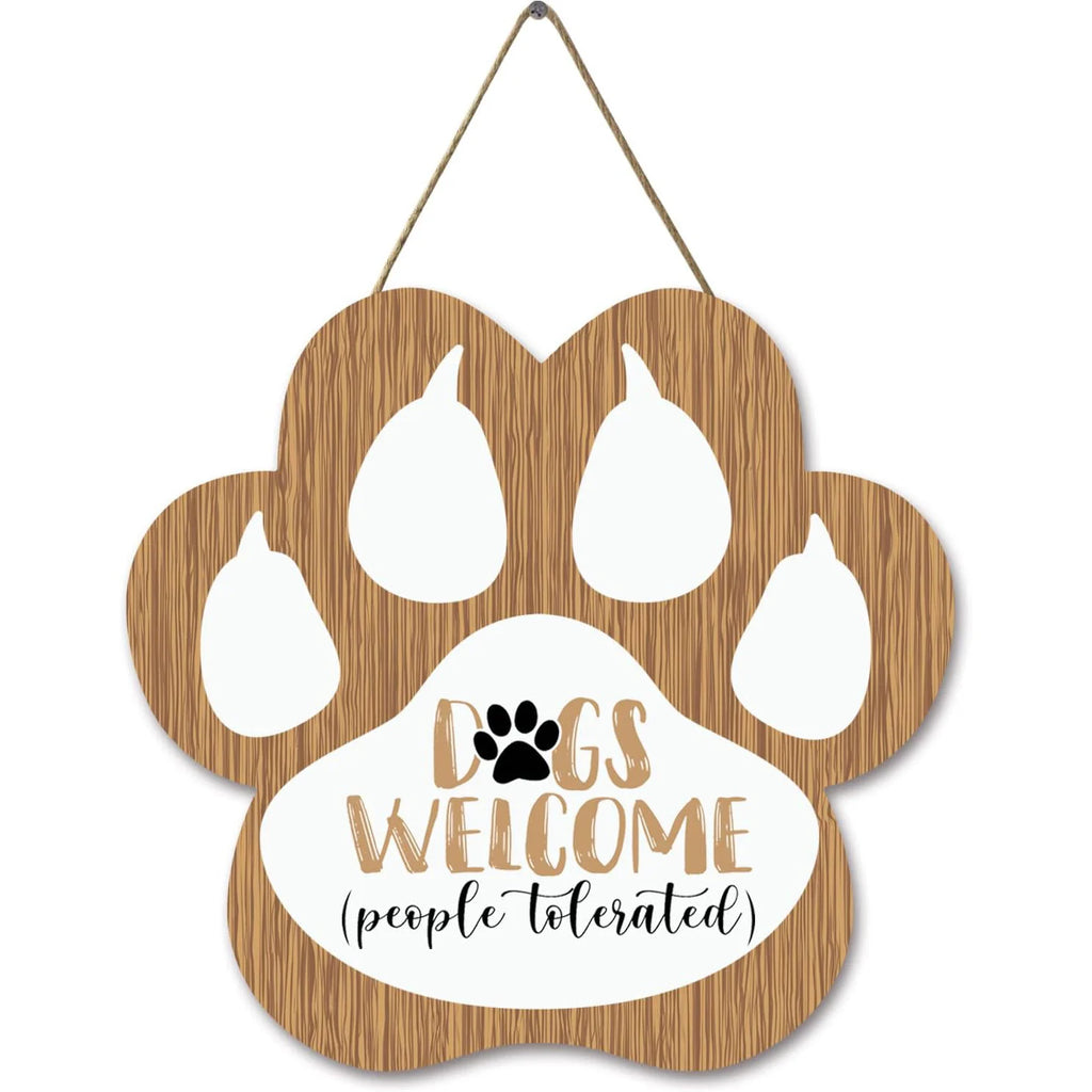 Dog Welcome Sign Wooden Plaque Hanging Paw
