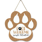 Dog Welcome Sign Wooden Plaque Hanging Paw