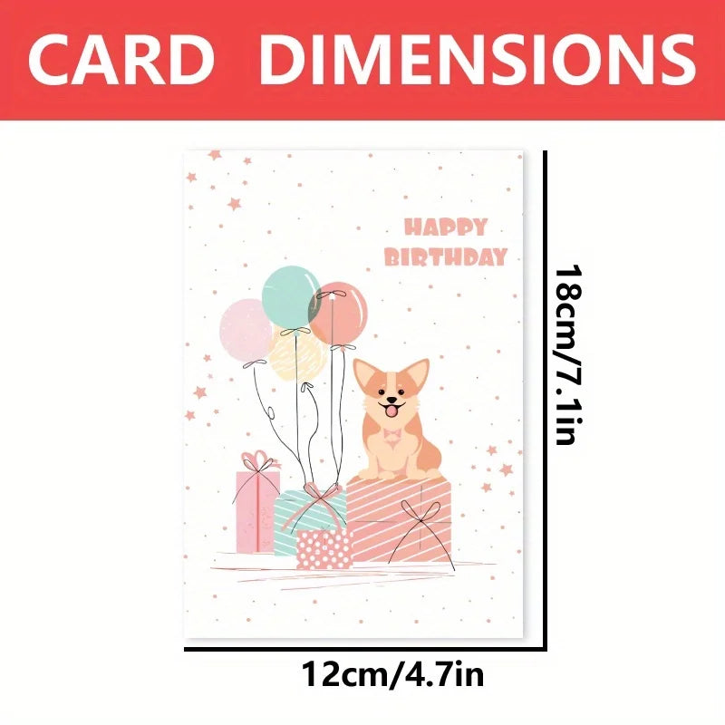 1pc, happy birthday card, cute dog birthday card