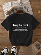 Women's Dog Lover Graphic Print T-Shirt - "Dogtrovert" Short Sleeve Crew Neck