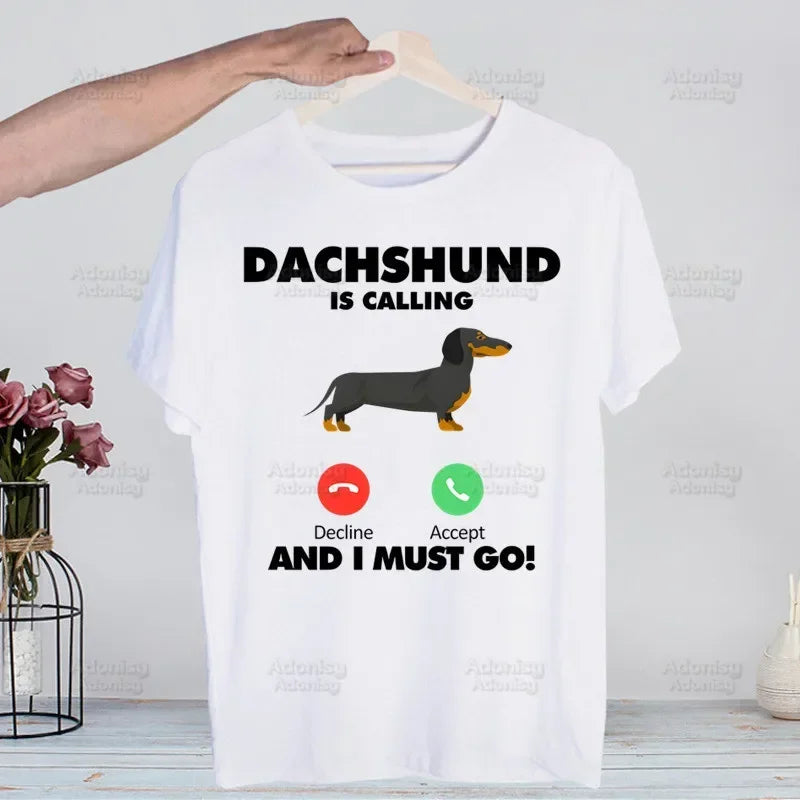 Dachshund Teckel Funny Cute Dog Animal Funny T Shirt Casual Short Sleeve