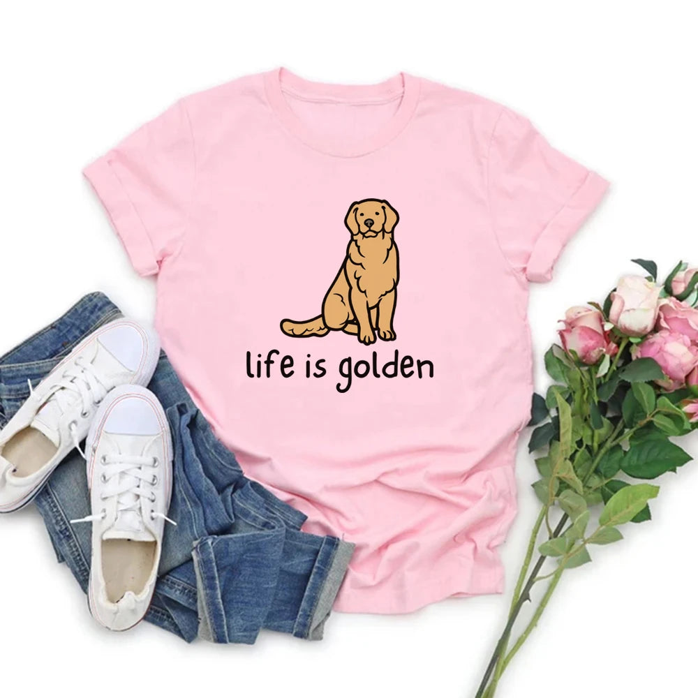 Cute Golden Retriever Dog Mom Tshirt Life Is Golden Shirt Short Sleeve