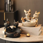 Lovers Bulldog Statue with Bowl Storage Box For Keys Jewelry French Bulldog Figurine
