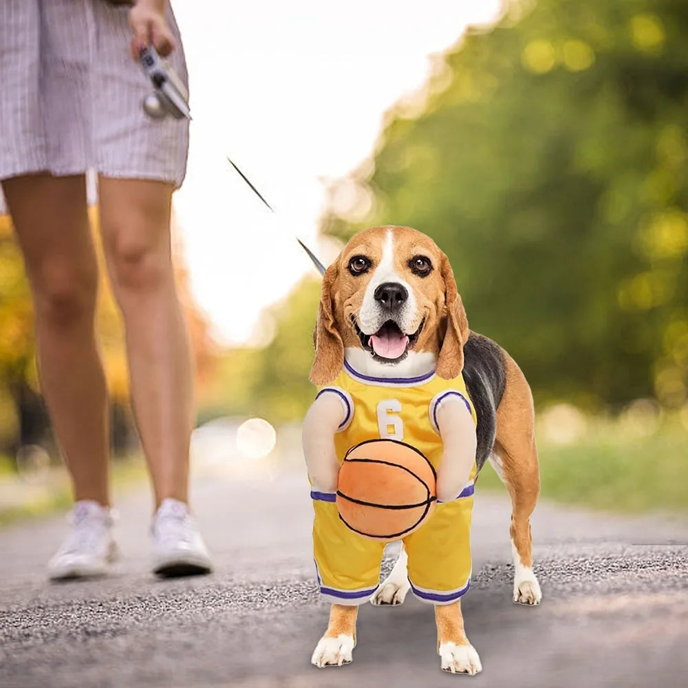 Cute Dog Basketball Costume Holding Ball S/M/L Pet Breathable Sweatshirt