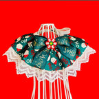 Christmas Pet Bib with Lace Bell Plaid Bow Austable Neckwear