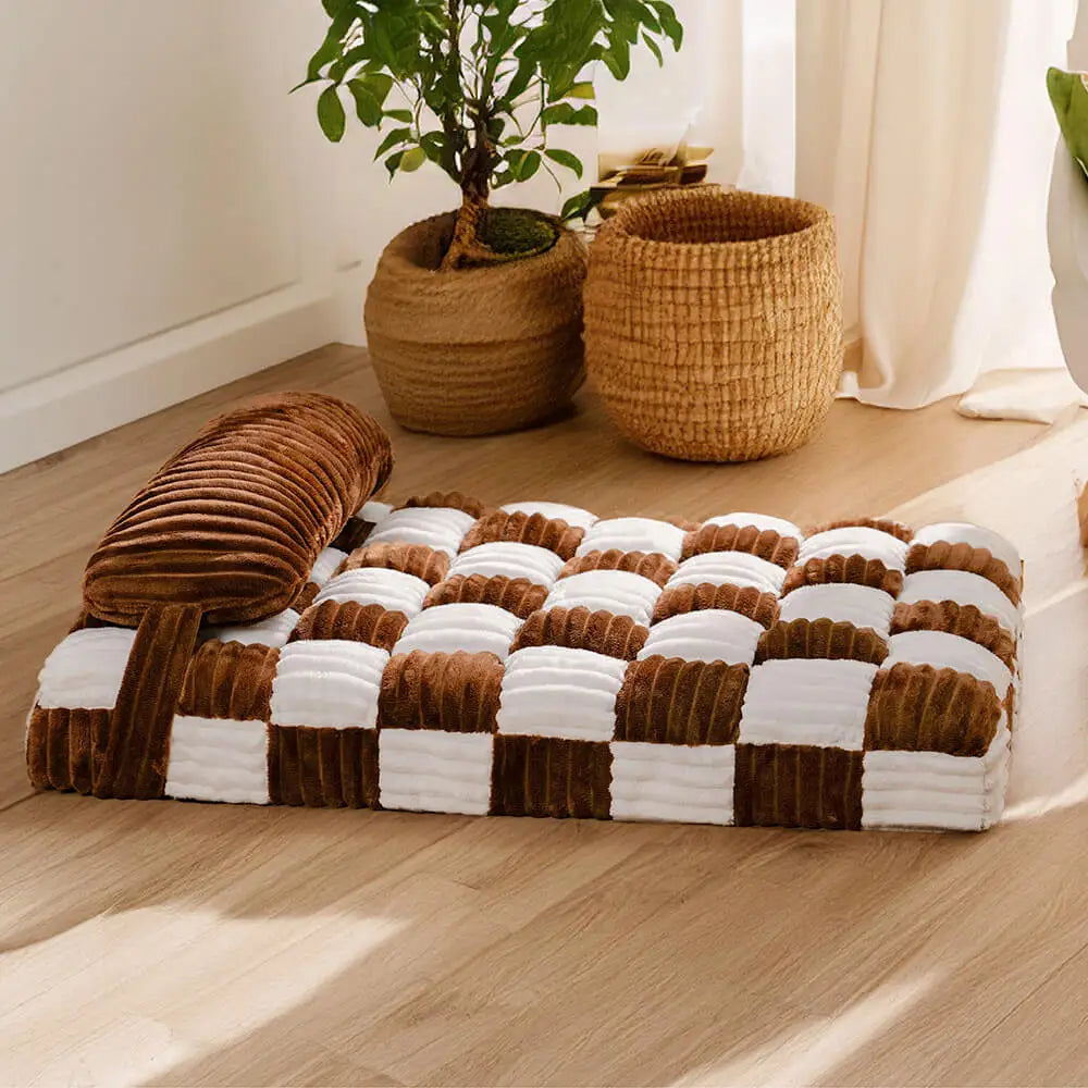 Handmade Plush Square Orthopedic Support with Pillow Warm and Soft Dog bed