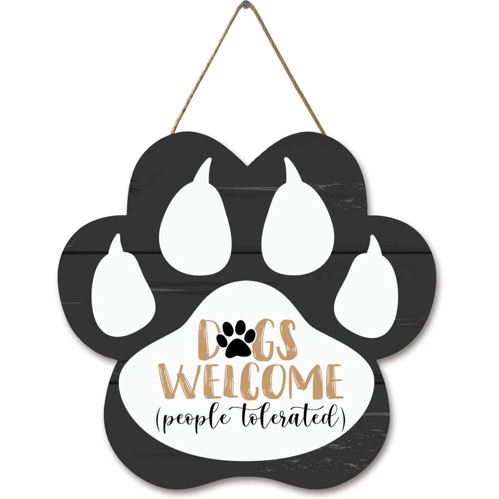 Dog Welcome Sign Wooden Plaque Hanging Paw