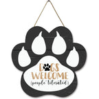 Dog Welcome Sign Wooden Plaque Hanging Paw