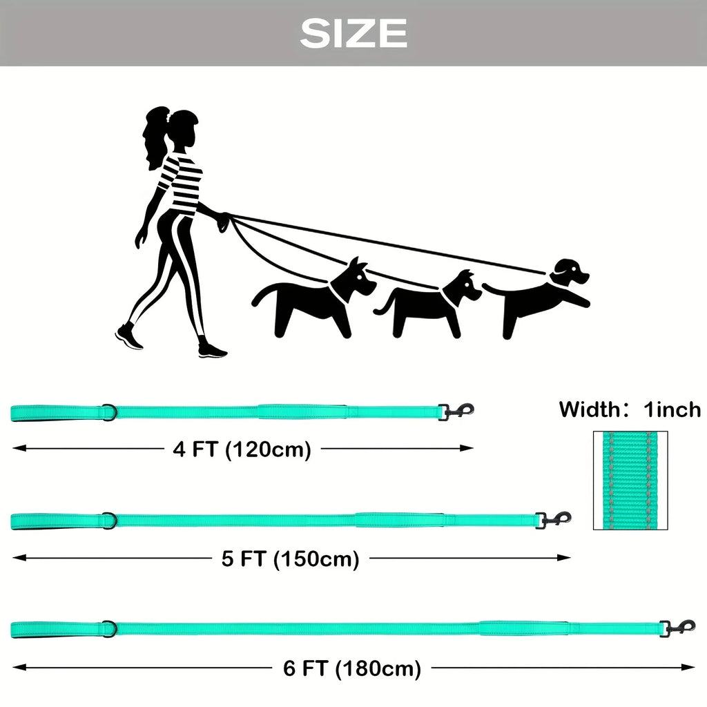 Double Handle Dog Leash, Double-Sided Reflective Night Safety