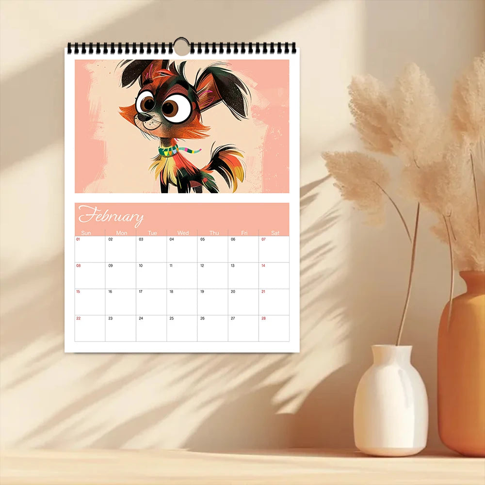 1pc, 2026 Doodle Puppy Calendar - Cute Dog, 12 different designs