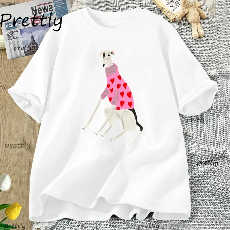 Funny T Shirt Cute Pet Dog Print Cotton Short Sleeve Tees Woman Clothing