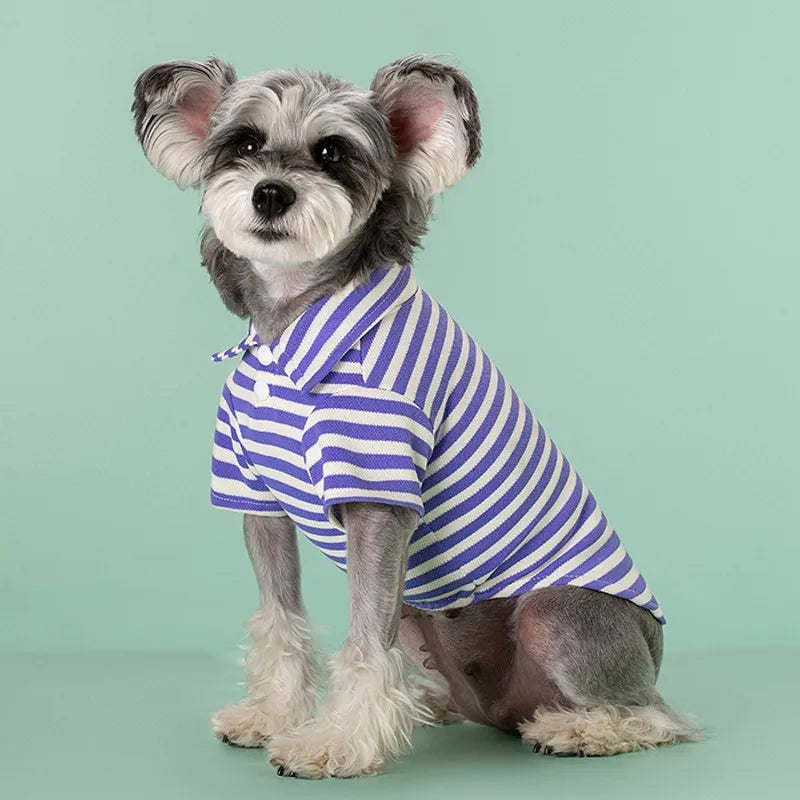 Polo Shirts Summer Striped Cotton Puppy Pullover