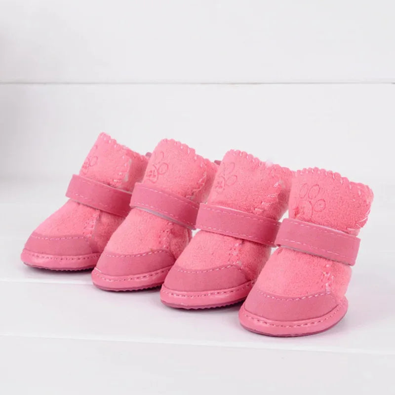4pcs/set Dog Shoes Winter Warm Anti-slip for Small Medium Dogs Footwear